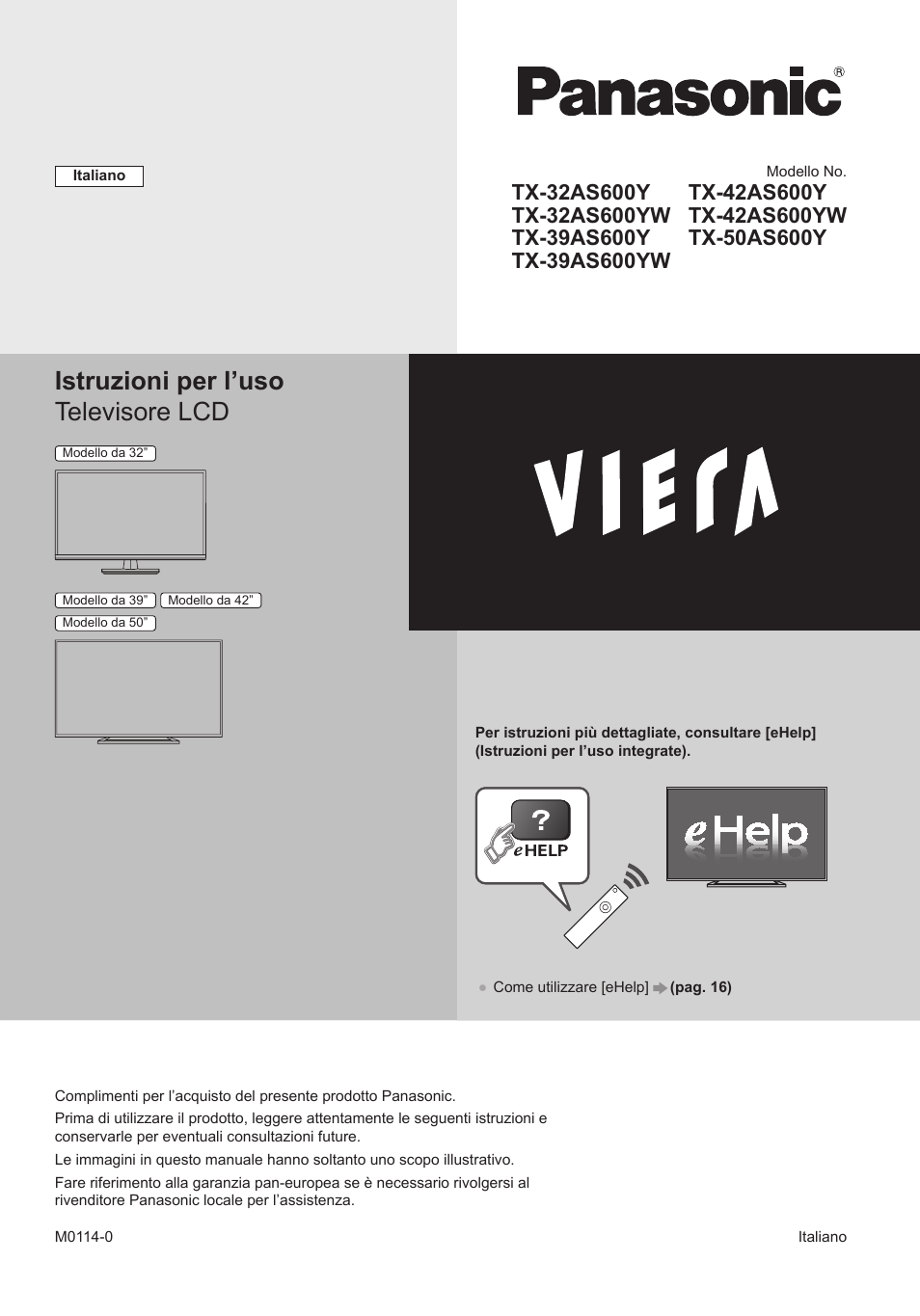 Istruzioni per l’uso televisore lcd | Panasonic TX39AS600YW User Manual | Page 23 / 68