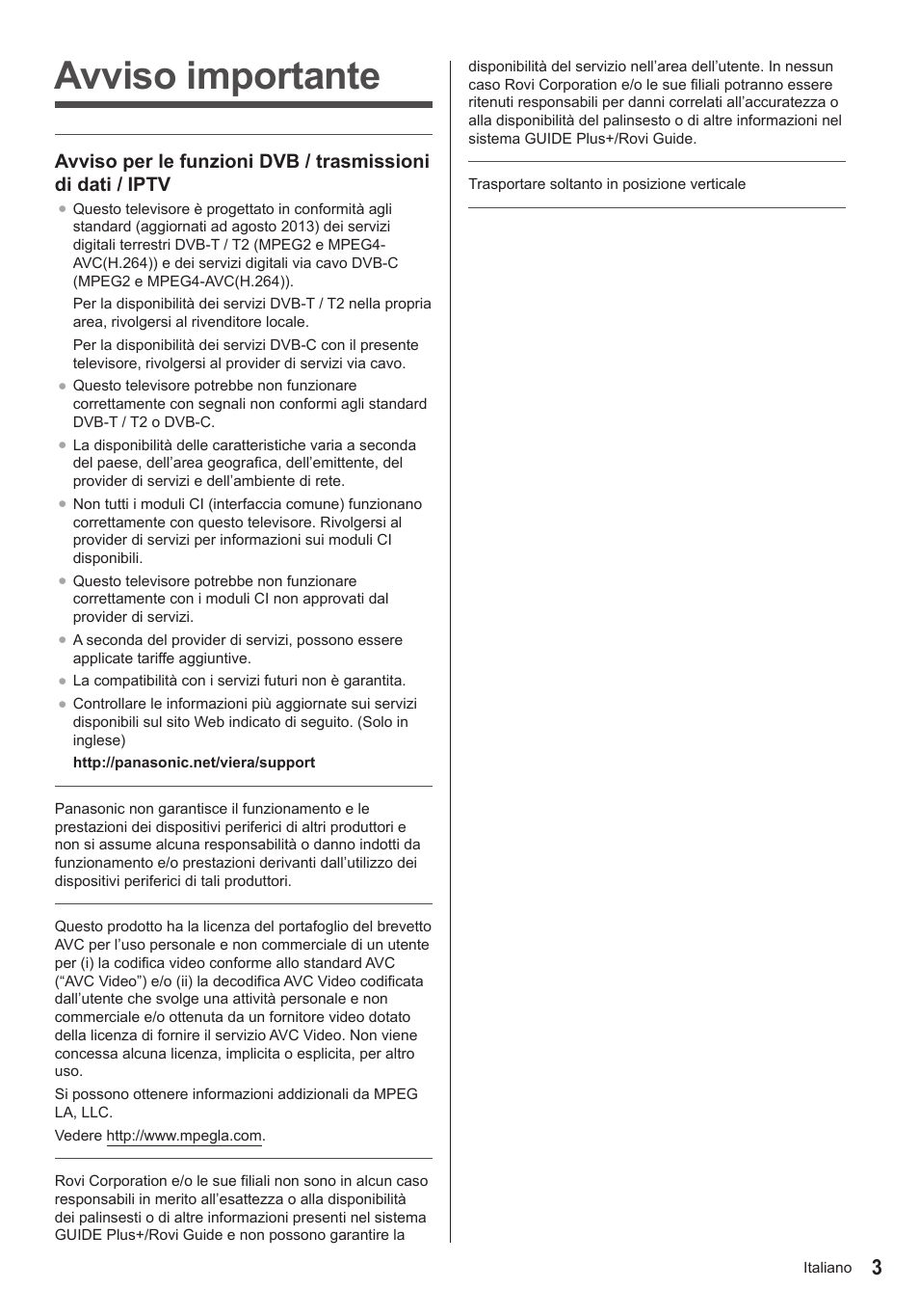 Avviso importante | Panasonic TX39AS600YW User Manual | Page 25 / 68