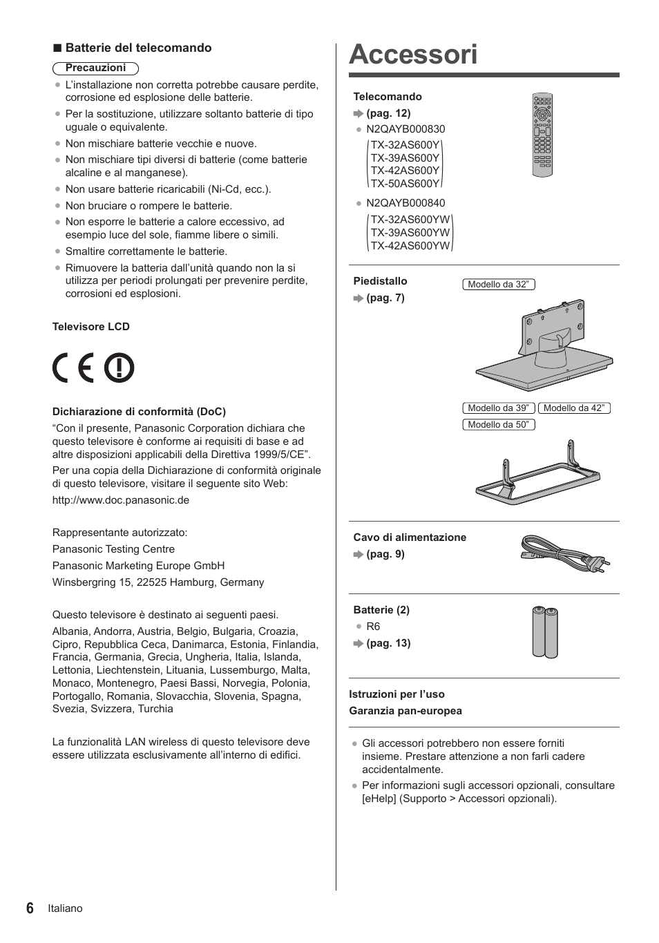 Accessori | Panasonic TX39AS600YW User Manual | Page 28 / 68