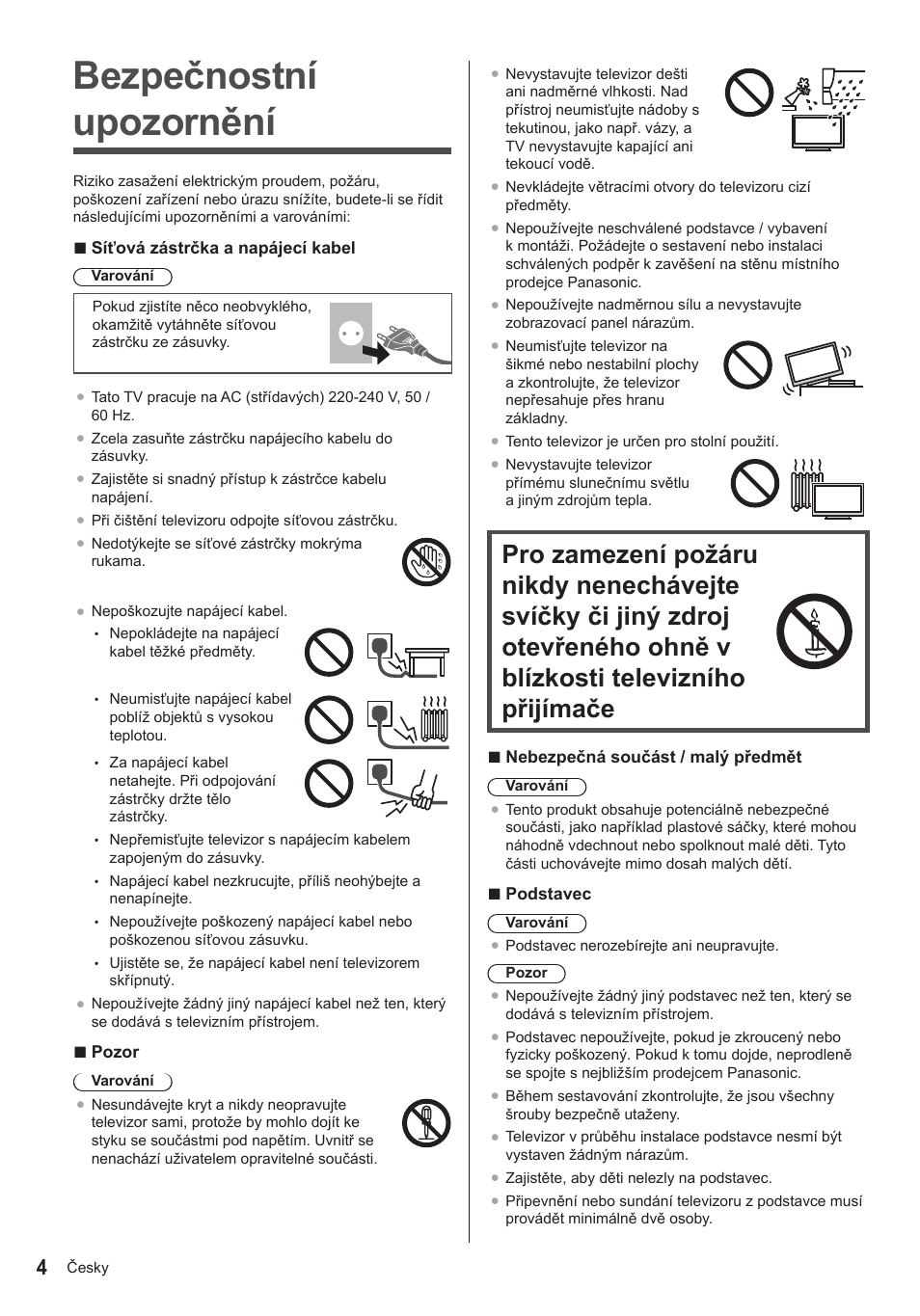 Bezpečnostní upozornění | Panasonic TX39AS600YW User Manual | Page 48 / 68