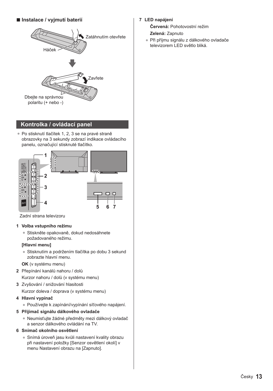 Kontrolka / ovládací panel | Panasonic TX39AS600YW User Manual | Page 57 / 68