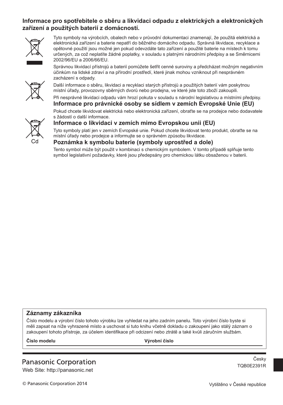 Záznamy zákazníka | Panasonic TX39AS600YW User Manual | Page 68 / 68