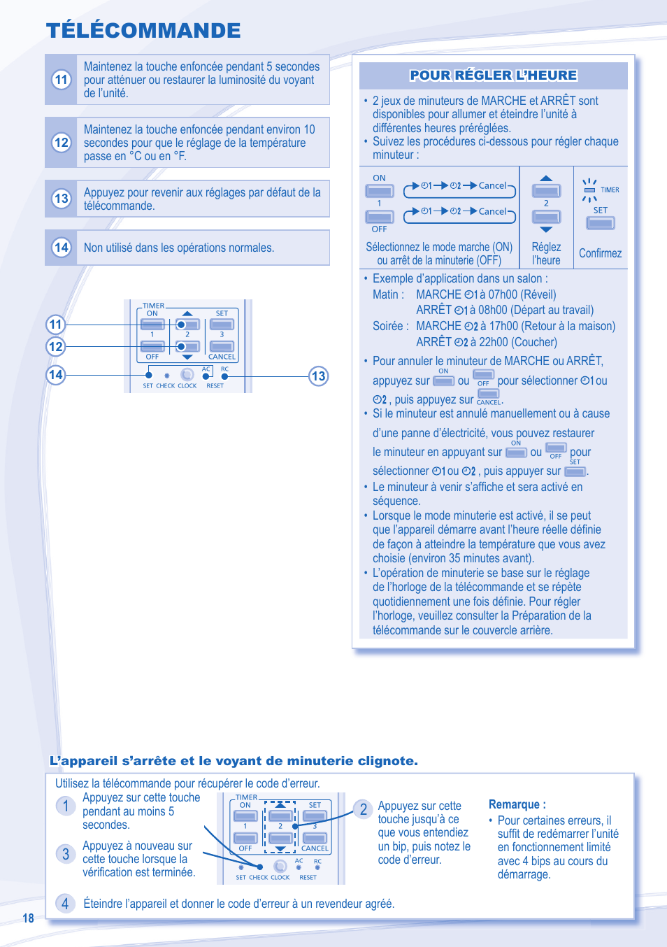 Télécommande | Panasonic CSE18MKEW User Manual | Page 18 / 64
