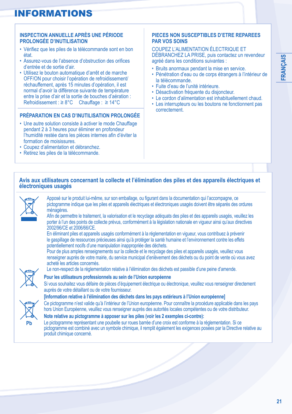 Informations | Panasonic CSE18MKEW User Manual | Page 21 / 64