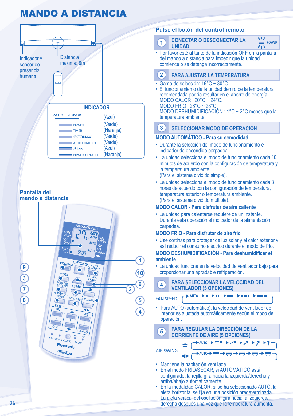 Mando a distancia | Panasonic CSE18MKEW User Manual | Page 26 / 64