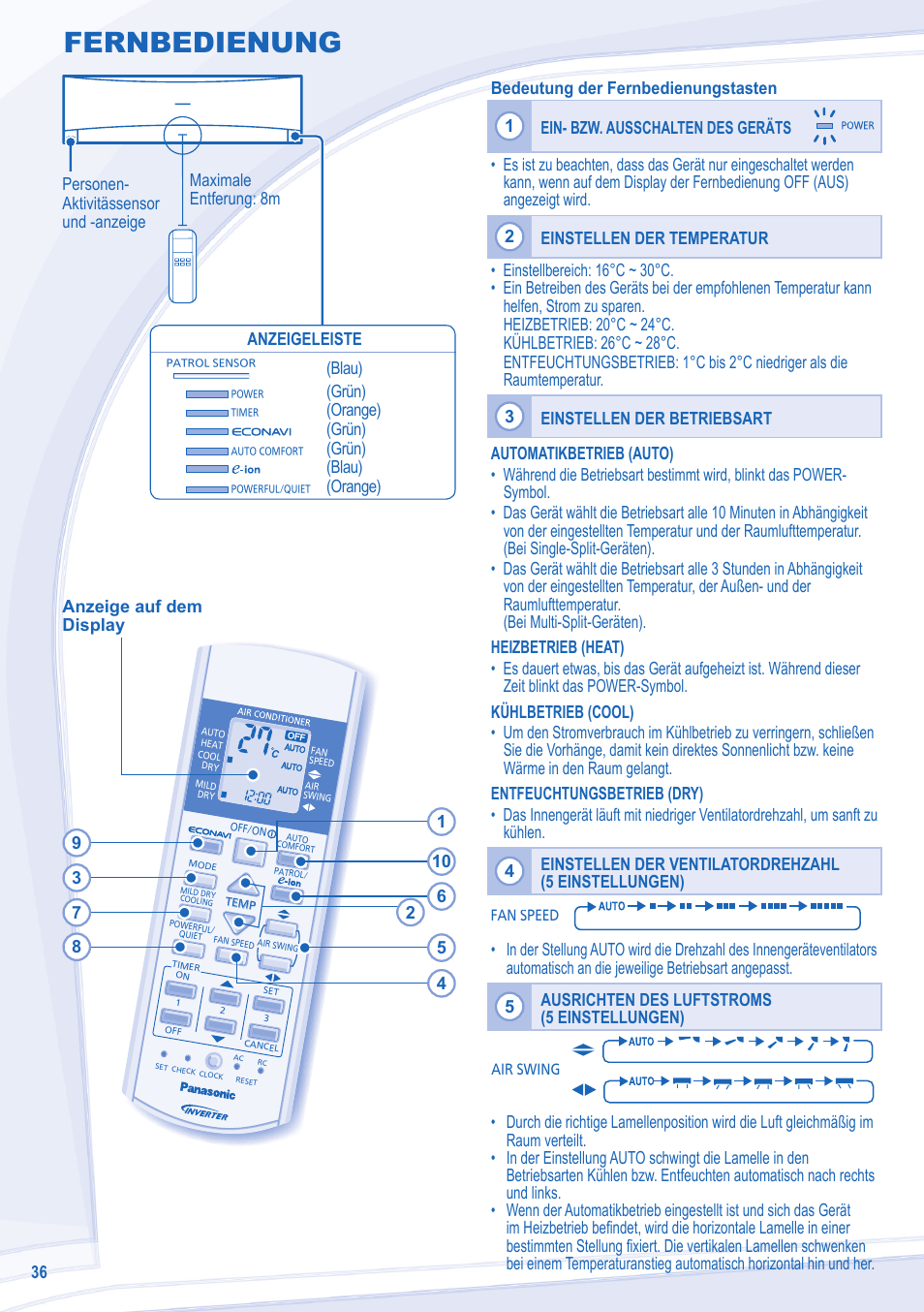 Fernbedienung | Panasonic CSE18MKEW User Manual | Page 36 / 64
