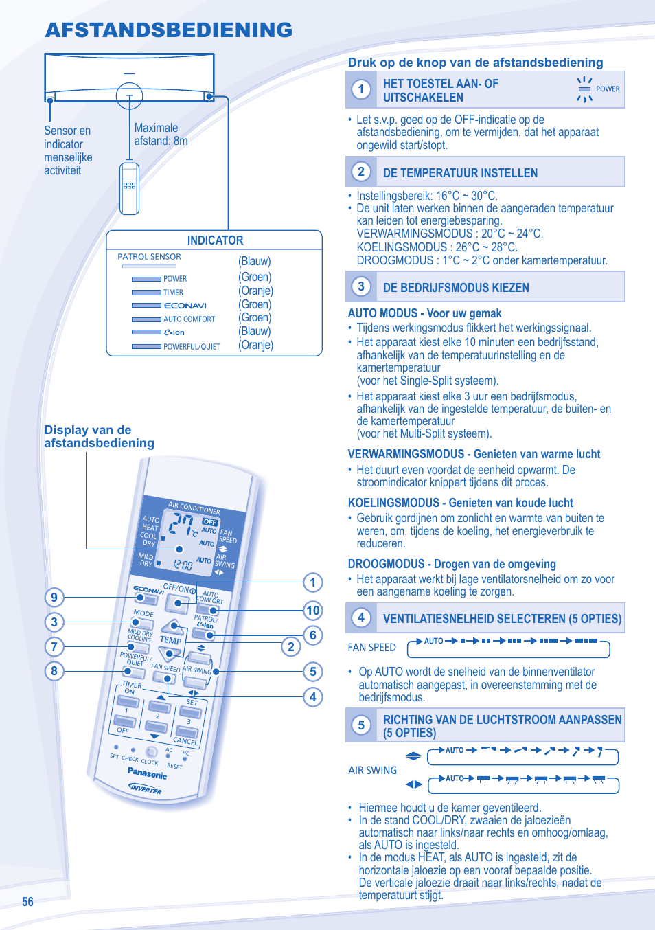 Afstandsbediening | Panasonic CSE18MKEW User Manual | Page 56 / 64