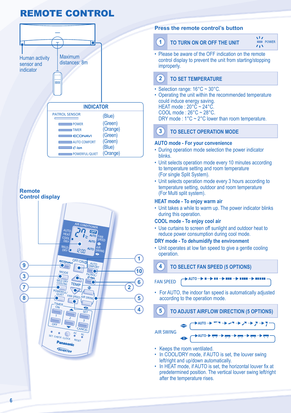 Remote control | Panasonic CSE18MKEW User Manual | Page 6 / 64