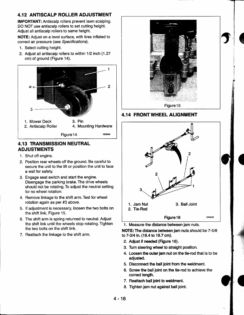 12 antiscalp roller adjustment, 13 transmission neutral adjustments, 12 antiscalp roller adjustment -16 | 13 transmission neutral adjustments -16 | Ariens 927065 User Manual | Page 16 / 44