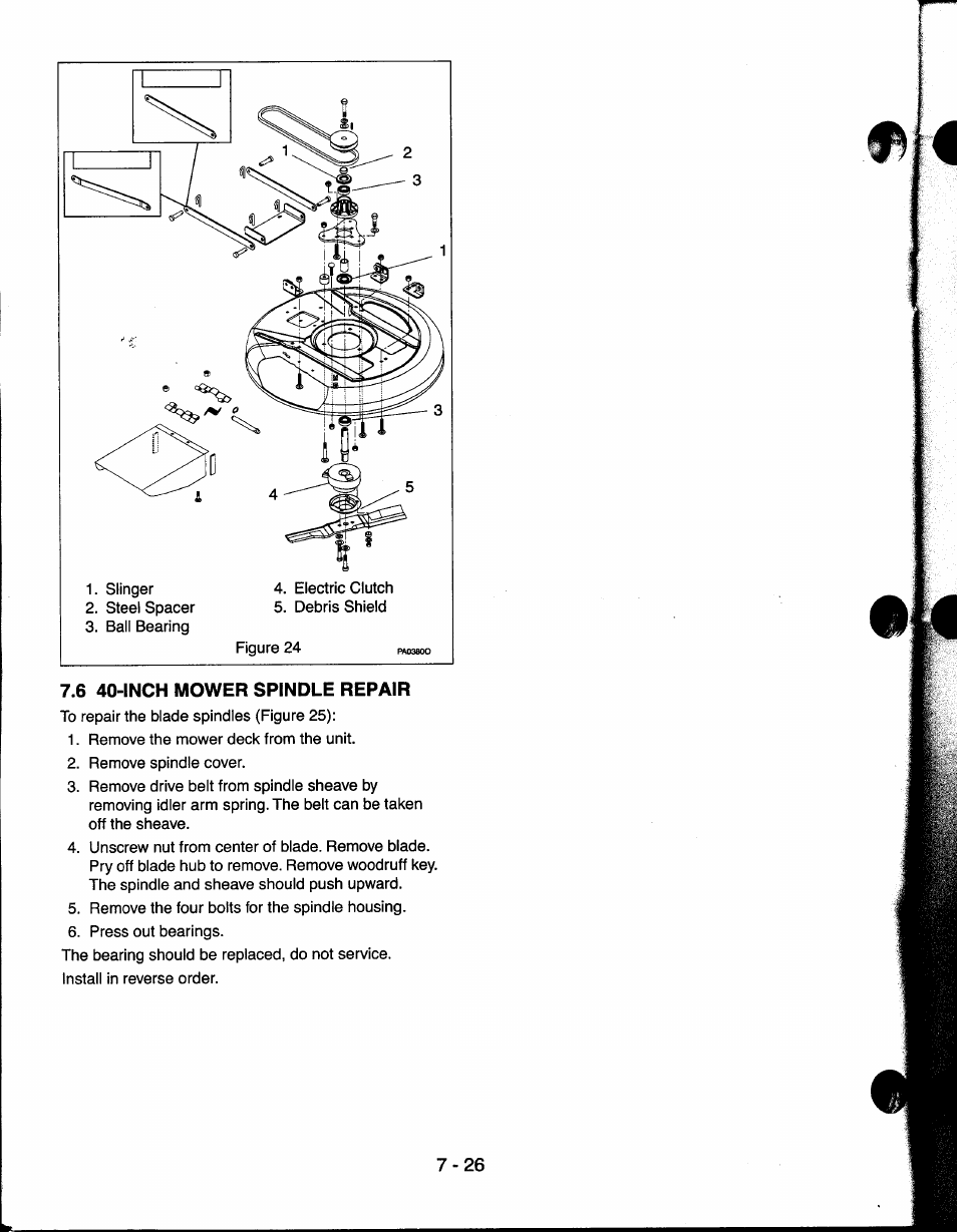 6 40-inch mower spindle repair | Ariens 927065 User Manual | Page 26 / 44
