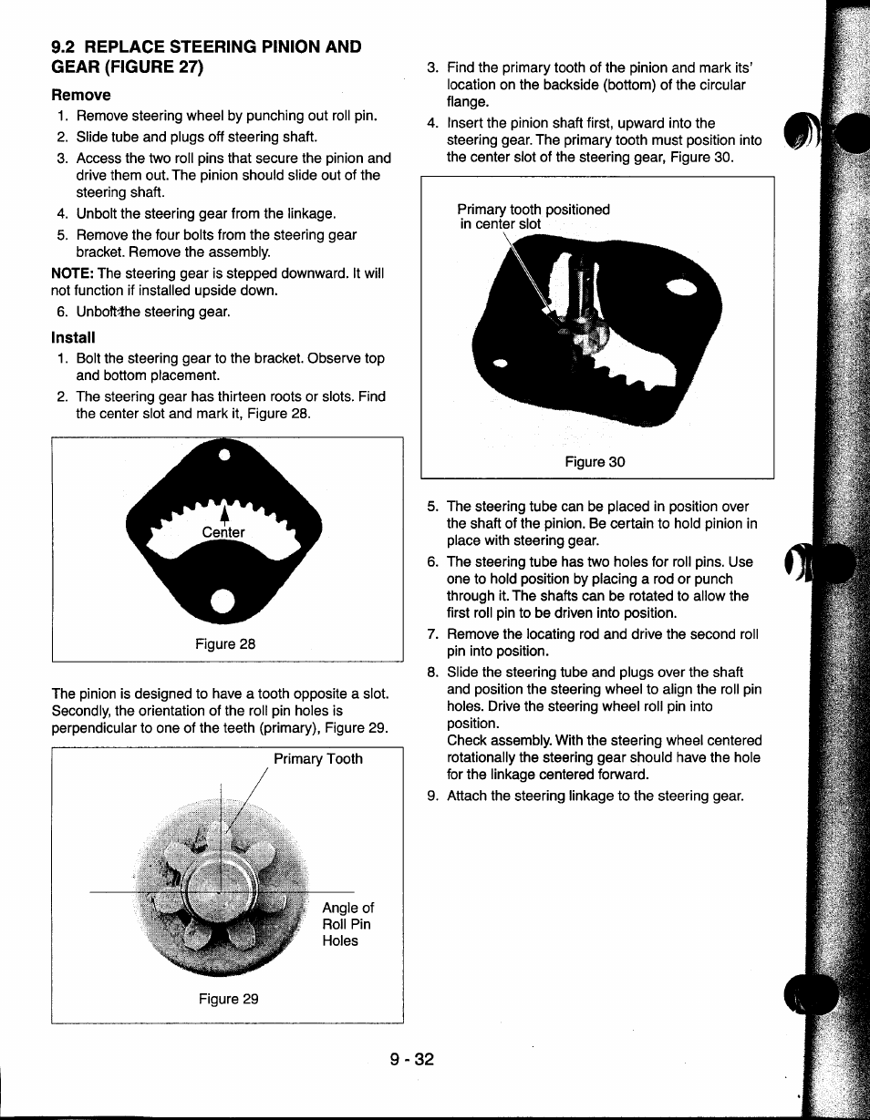 2 replace steering pinion and gear (figure 27), Remove, Install | 2 replace steering pinion and gear -32 | Ariens 927065 User Manual | Page 32 / 44