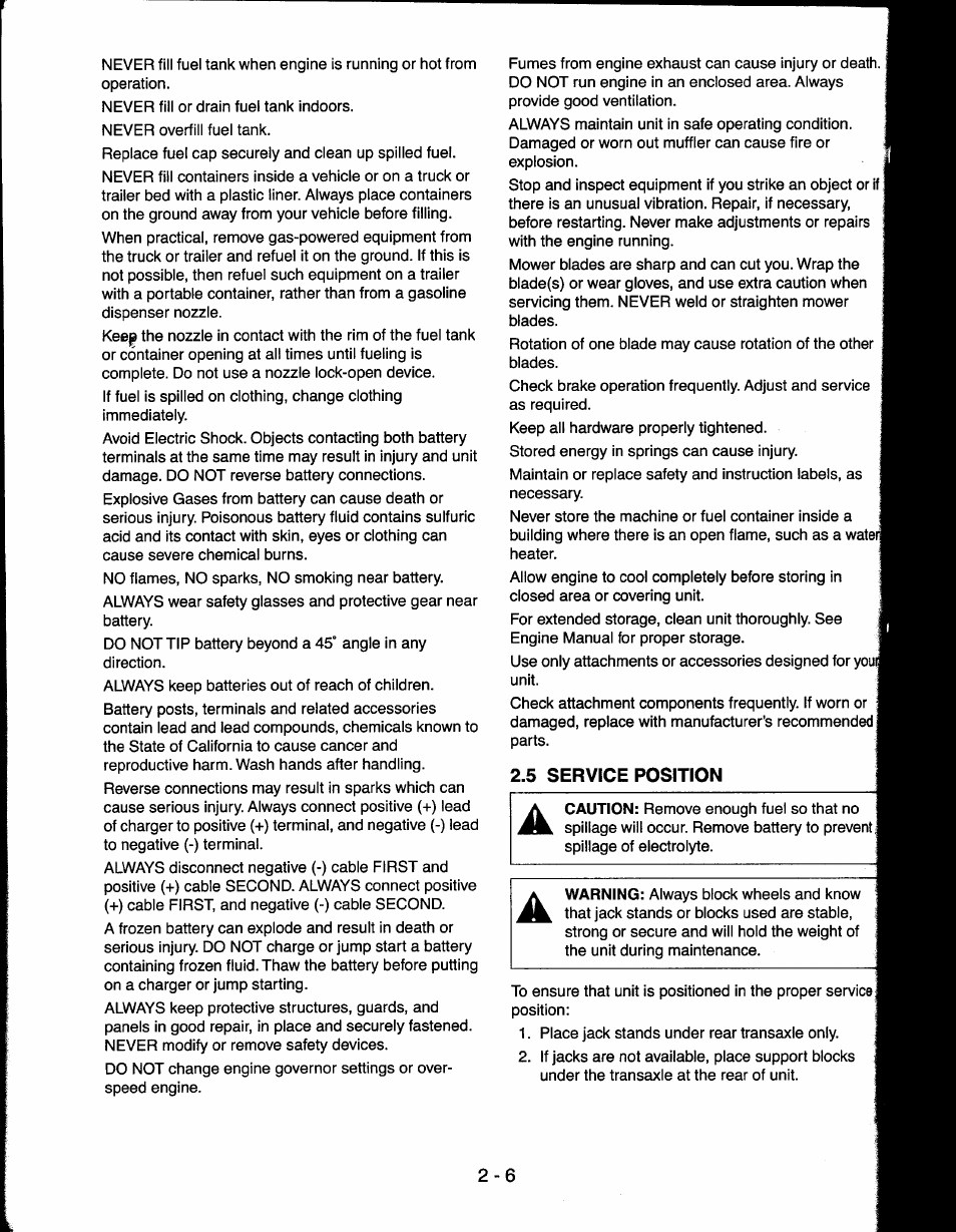 5 service position, 5 slavics position -6 | Ariens 927065 User Manual | Page 6 / 44