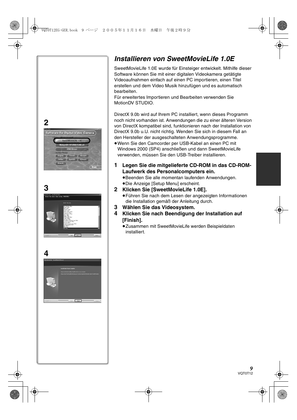 Installieren von sweetmovielife 1.0e | Panasonic NVGS280 User Manual | Page 9 / 76