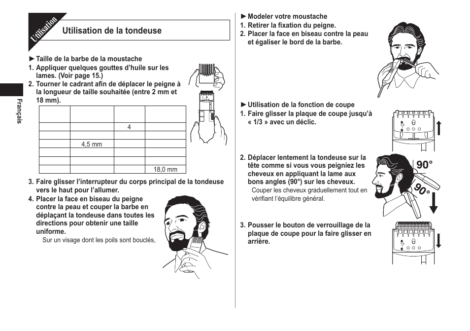 Utilisation, Utilisation de la tondeuse | Panasonic ER2302 User Manual | Page 14 / 100