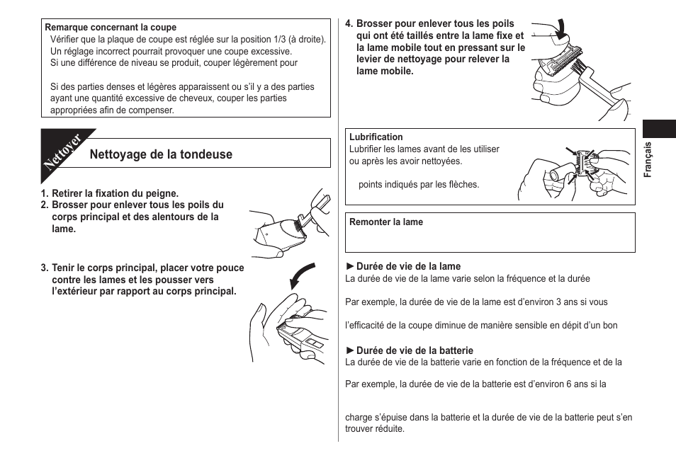 Nettoyer, Nettoyage de la tondeuse | Panasonic ER2302 User Manual | Page 15 / 100