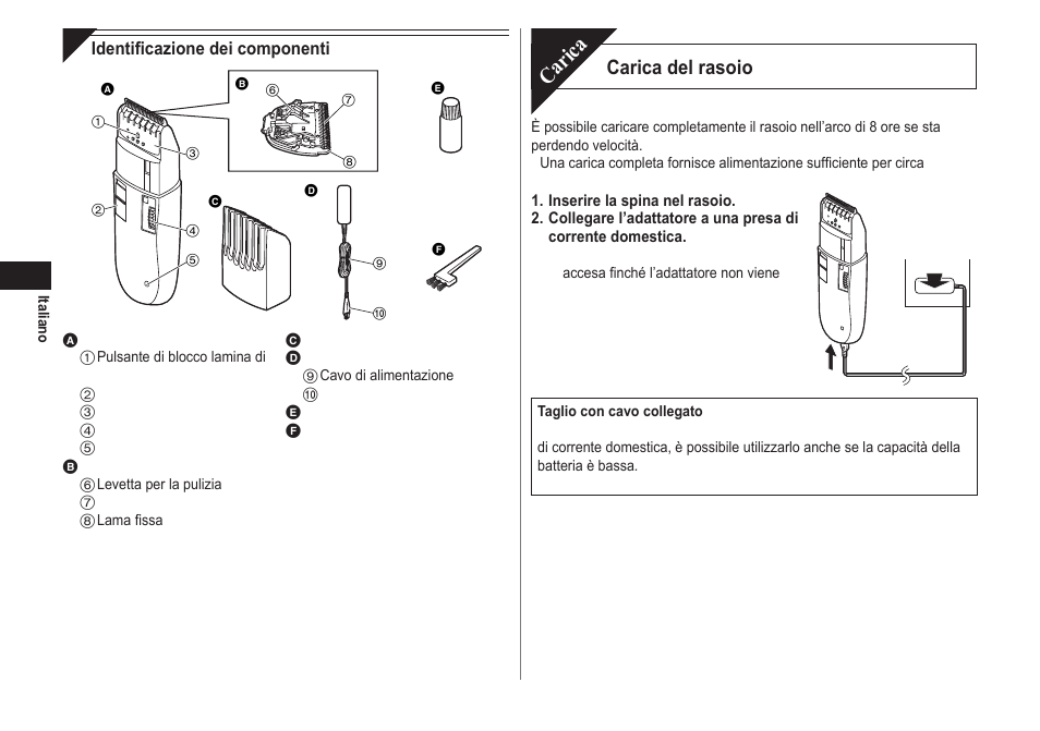 Carica, Carica del rasoio | Panasonic ER2302 User Manual | Page 18 / 100