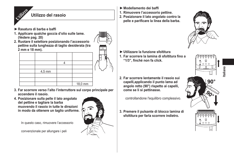 Utilizzo, Utilizzo del rasoio | Panasonic ER2302 User Manual | Page 19 / 100