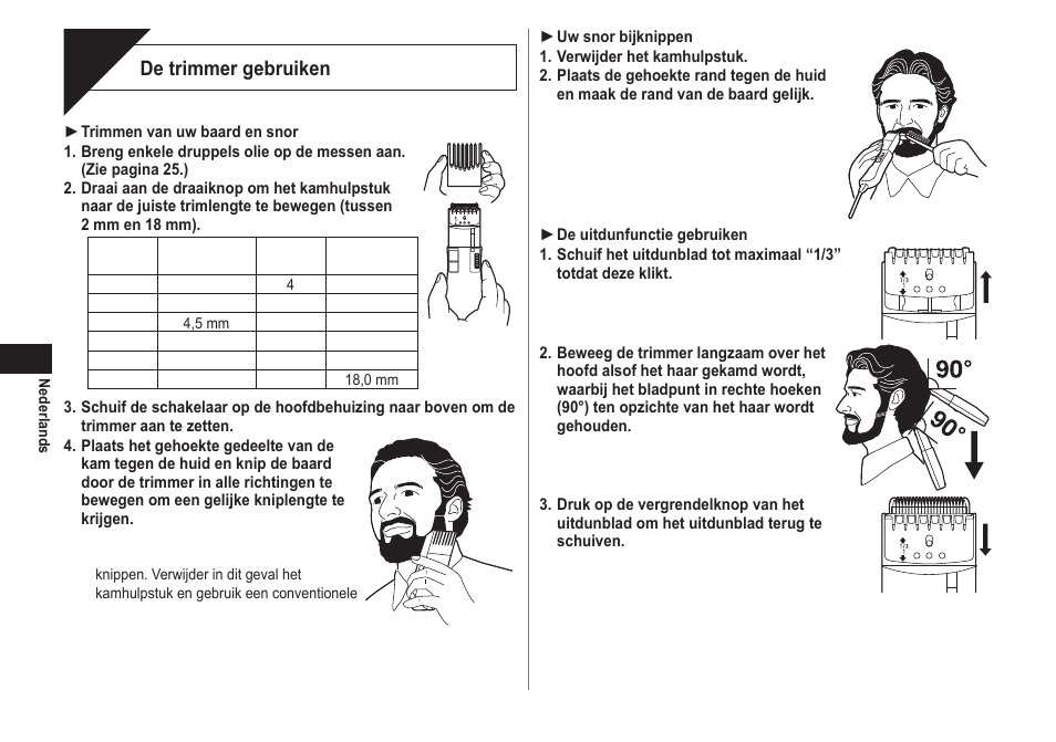 Gebruik, De trimmer gebruiken | Panasonic ER2302 User Manual | Page 24 / 100