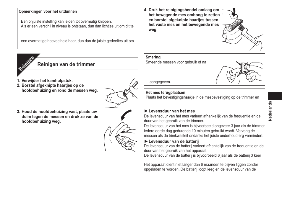 Reinigen, Reinigen van de trimmer | Panasonic ER2302 User Manual | Page 25 / 100