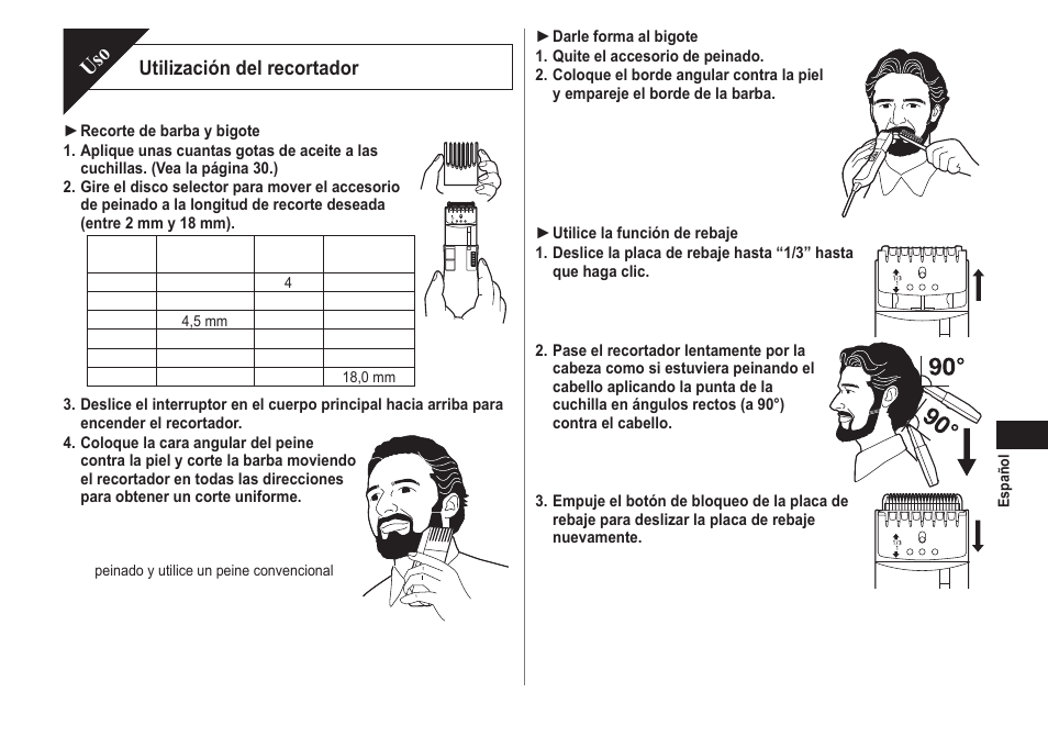 Utilización del recortador | Panasonic ER2302 User Manual | Page 29 / 100