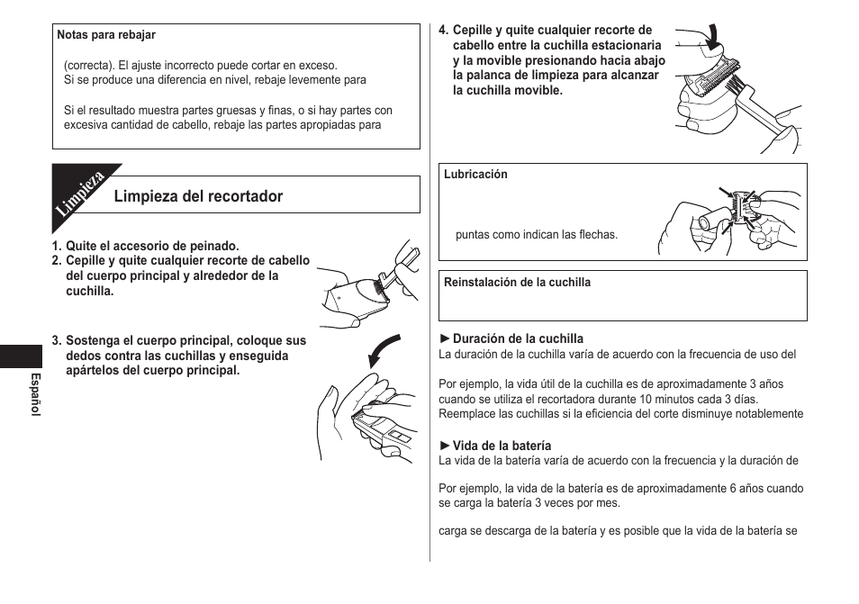 Limpieza, Limpieza del recortador | Panasonic ER2302 User Manual | Page 30 / 100