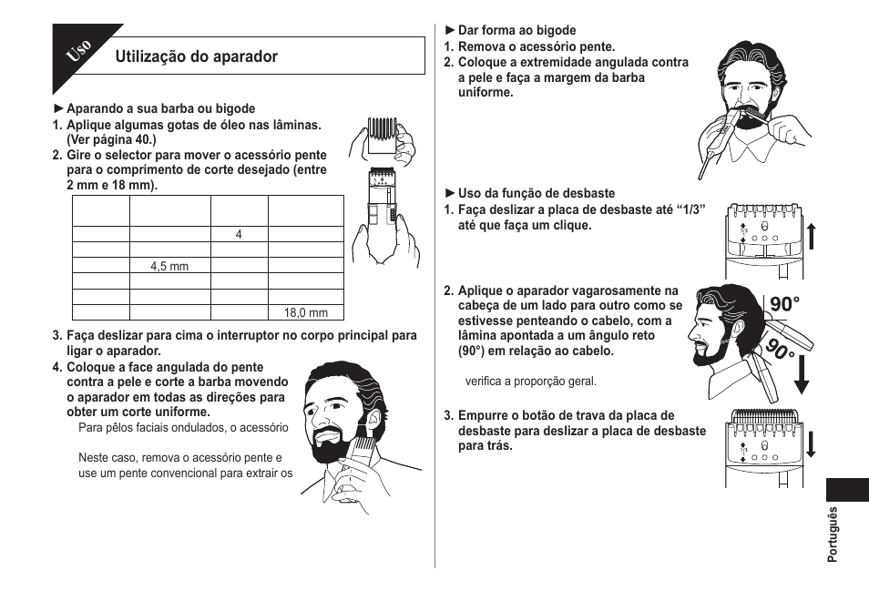 Utilização do aparador | Panasonic ER2302 User Manual | Page 39 / 100