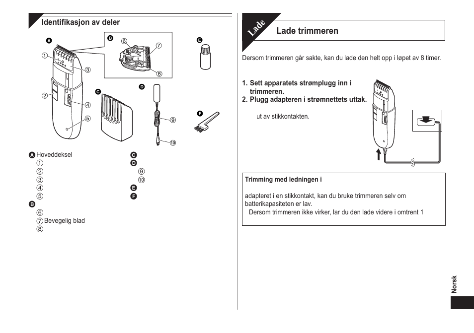 Lade, Lade trimmeren | Panasonic ER2302 User Manual | Page 43 / 100