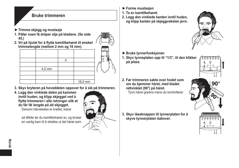 Bruk, Bruke trimmeren | Panasonic ER2302 User Manual | Page 44 / 100