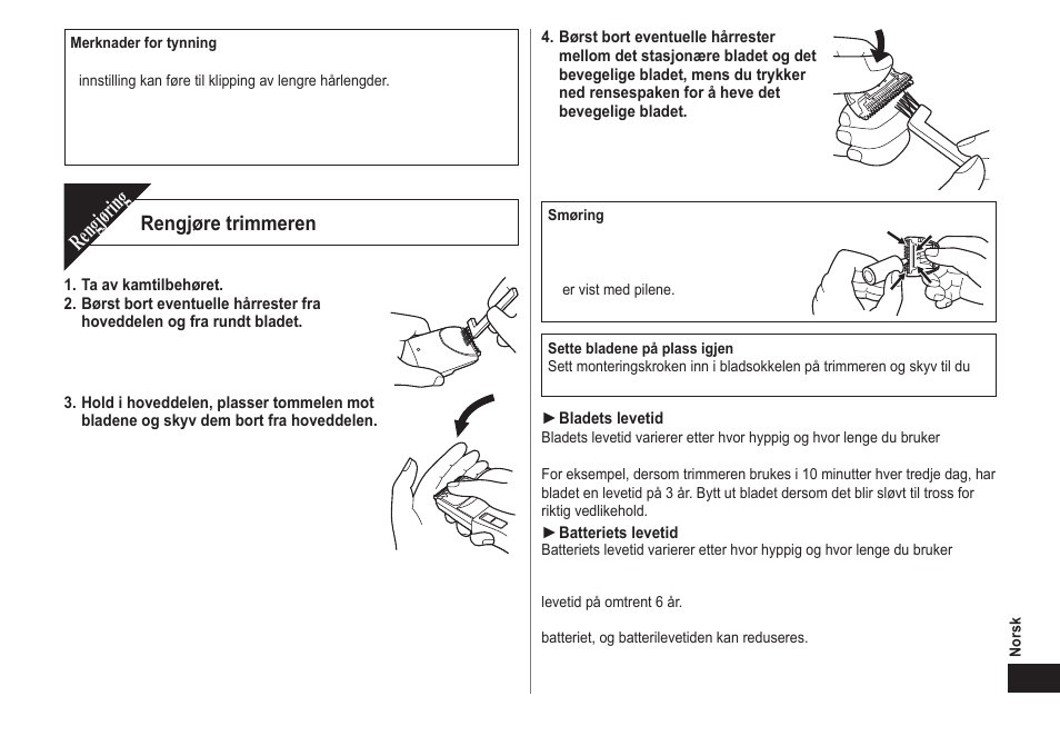 Rengjøring, Rengjøre trimmeren | Panasonic ER2302 User Manual | Page 45 / 100