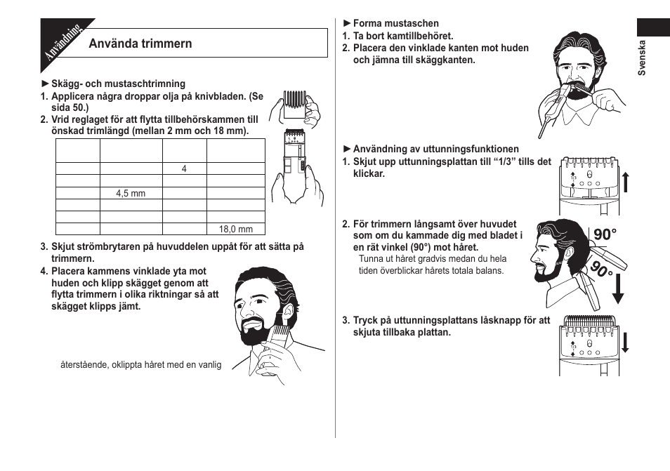 Användning, Använda trimmern | Panasonic ER2302 User Manual | Page 49 / 100