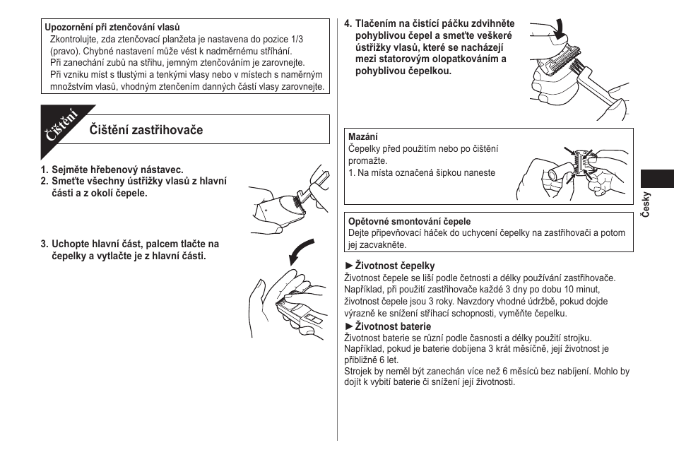 Čištění, Čištění zastřihovače | Panasonic ER2302 User Manual | Page 65 / 100