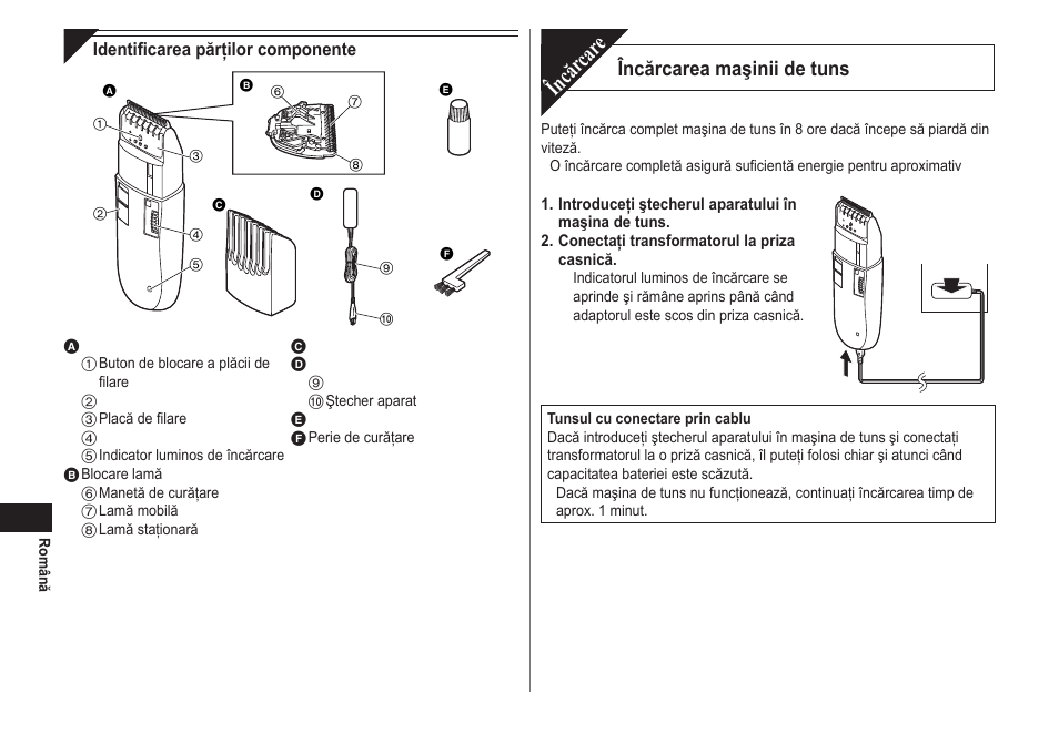 Încăr car e, Încărcarea maşinii de tuns | Panasonic ER2302 User Manual | Page 78 / 100