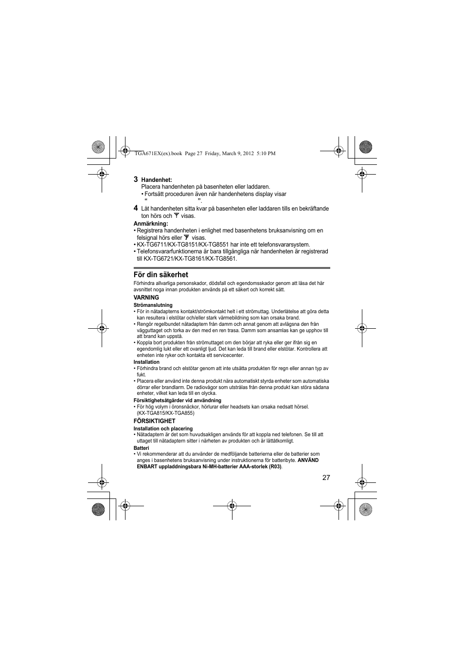 Panasonic KXTGA671EX User Manual | Page 27 / 84