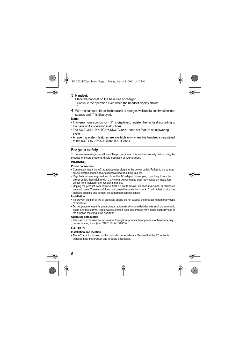 Panasonic KXTGA671EX User Manual | Page 6 / 84