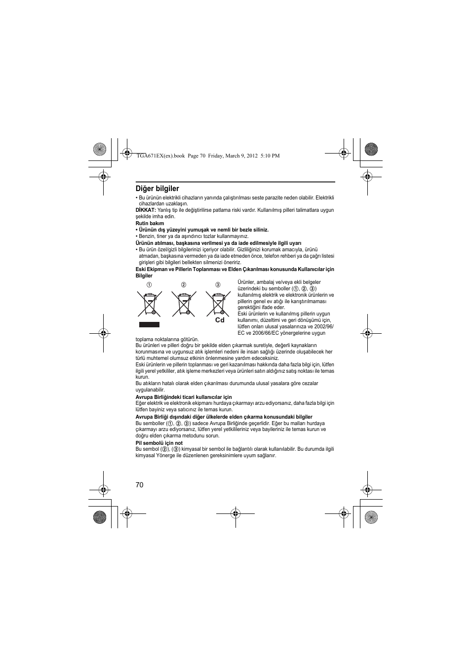 Diğer bilgiler | Panasonic KXTGA671EX User Manual | Page 70 / 84