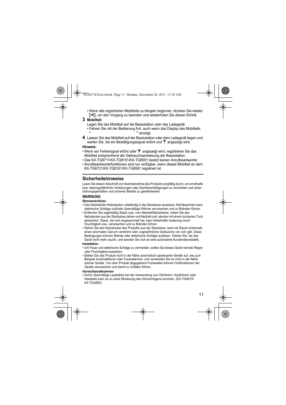 Panasonic KXTGA815EX User Manual | Page 11 / 84