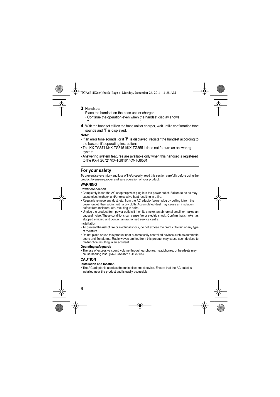 Panasonic KXTGA815EX User Manual | Page 6 / 84