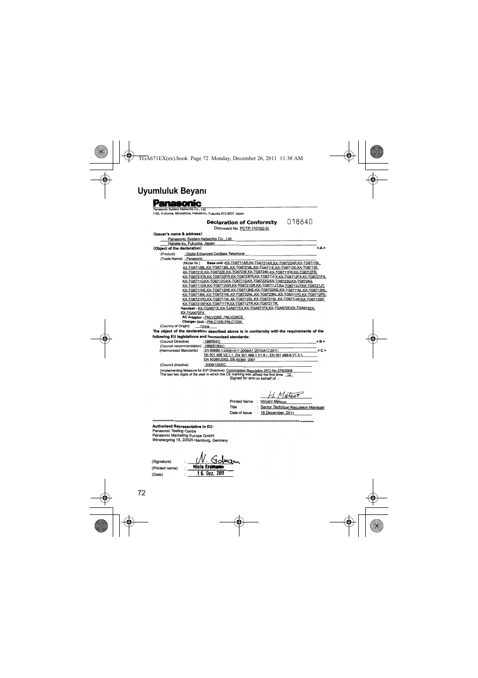 Panasonic KXTGA815EX User Manual | Page 72 / 84