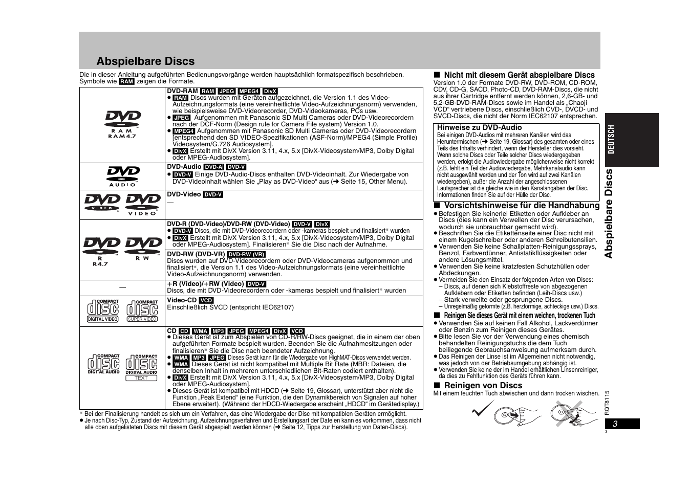 Abspielbare discs, Abspi el bare discs | Panasonic DVDS49 User Manual | Page 3 / 68