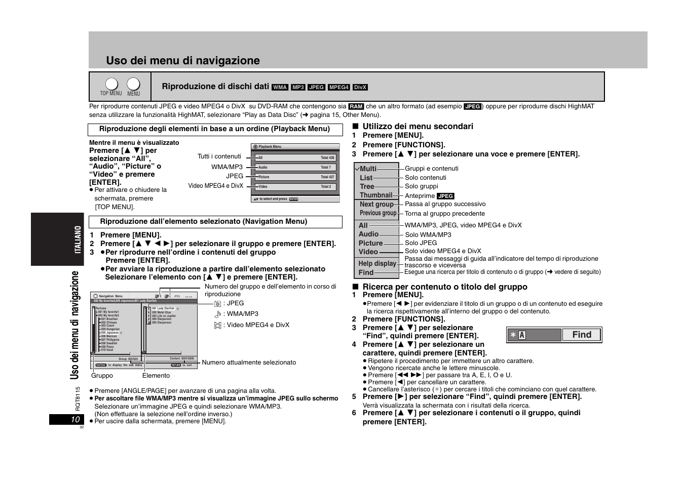Uso dei menu di navigazione, Uso de i me nu di na vigazione | Panasonic DVDS49 User Manual | Page 32 / 68