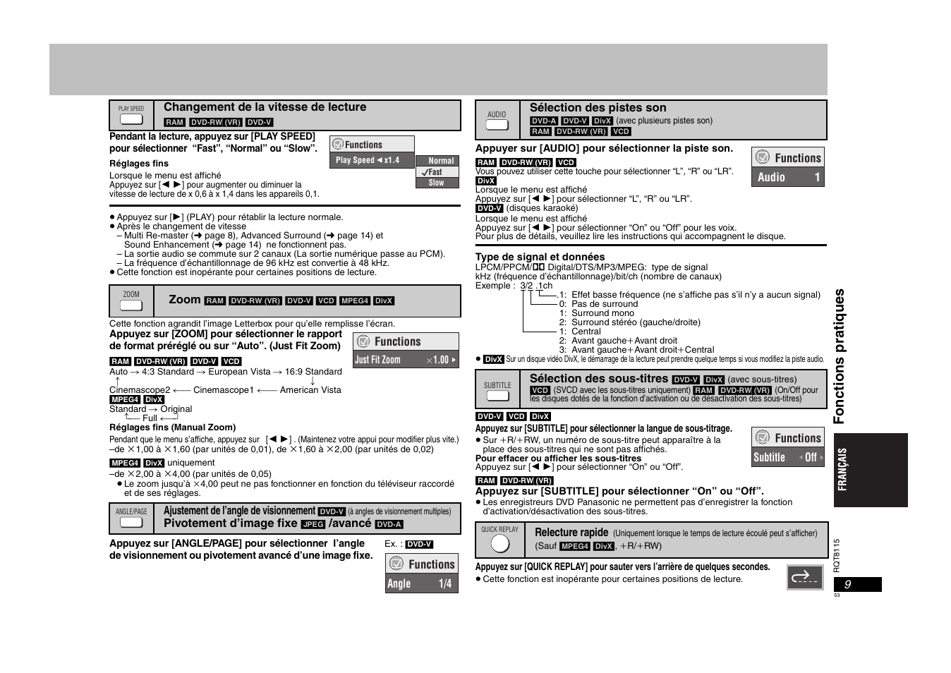 Fonct ions pra ti ques | Panasonic DVDS49 User Manual | Page 53 / 68