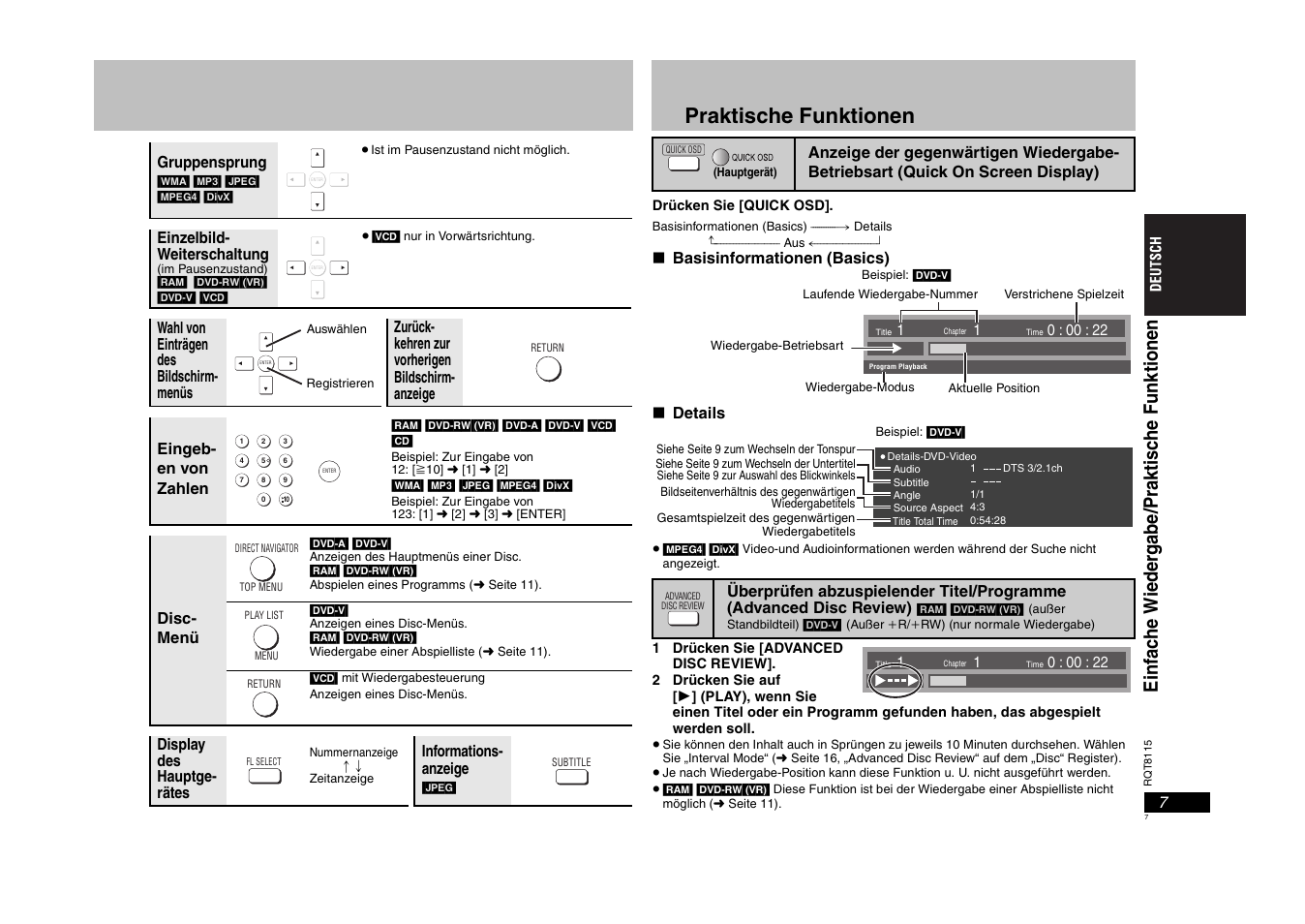 Praktische funktionen | Panasonic DVDS49 User Manual | Page 7 / 68
