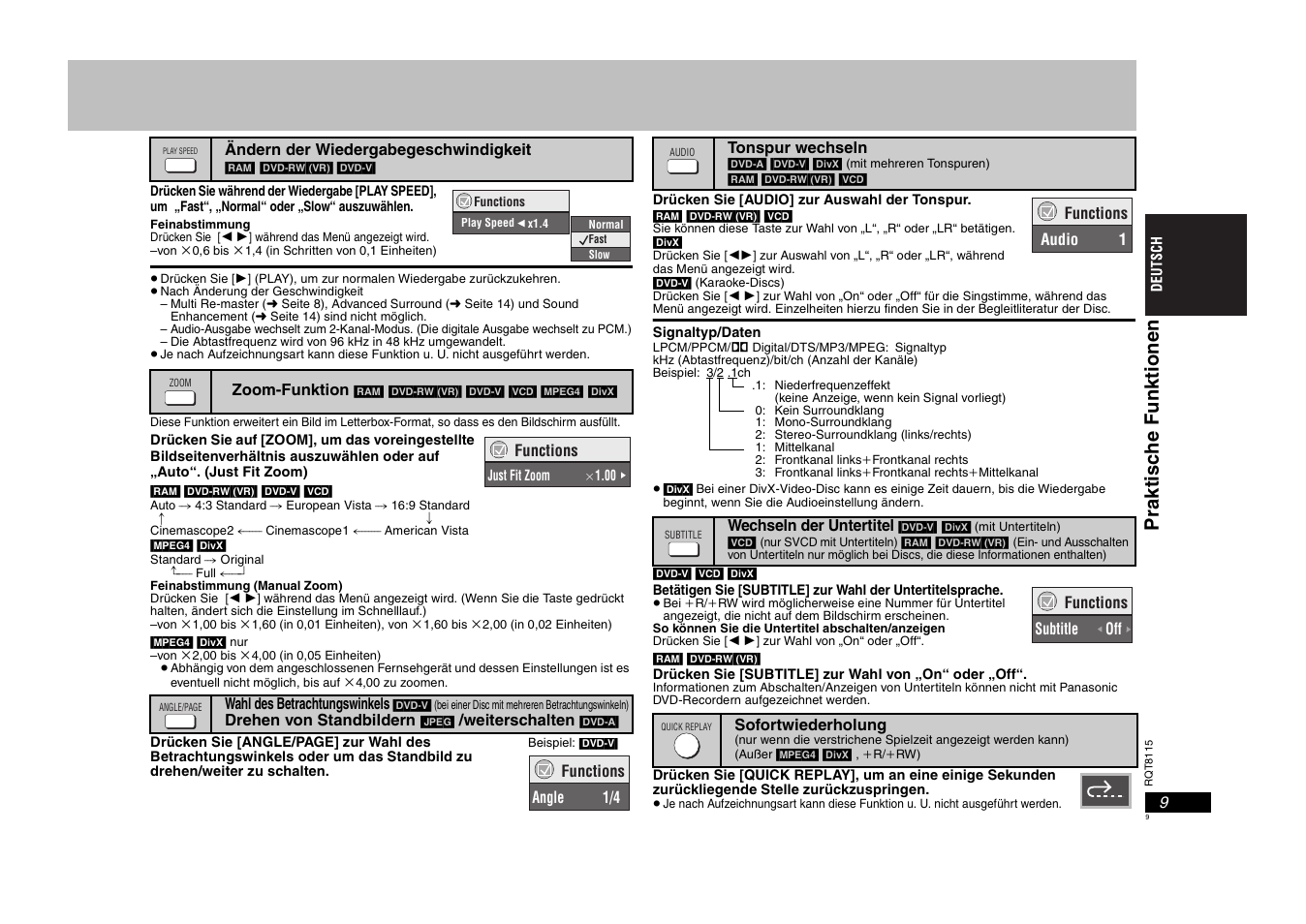 Prakt isc he funkt ionen | Panasonic DVDS49 User Manual | Page 9 / 68