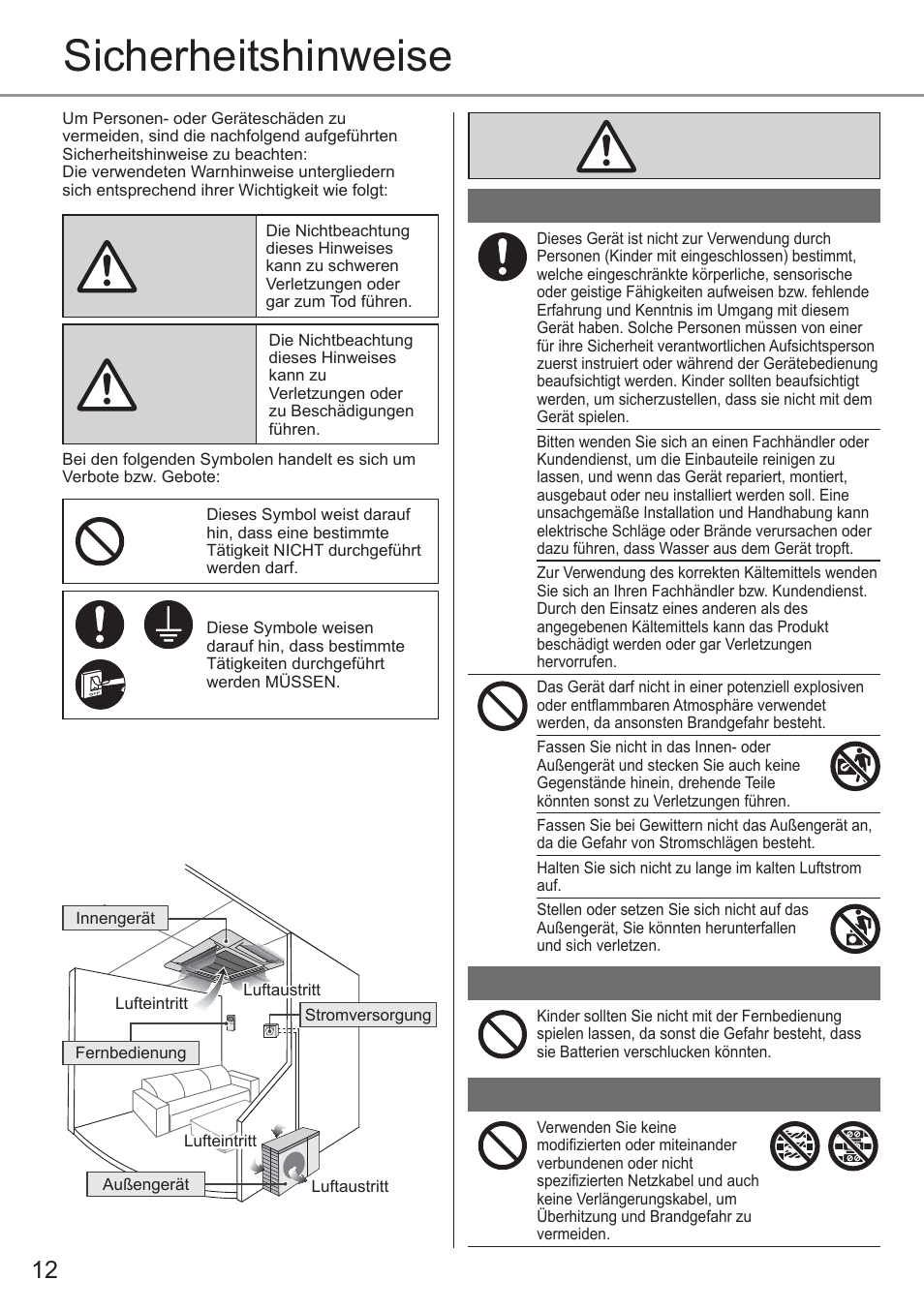 Sicherheitshinweise | Panasonic CU2E15PBE User Manual | Page 12 / 80