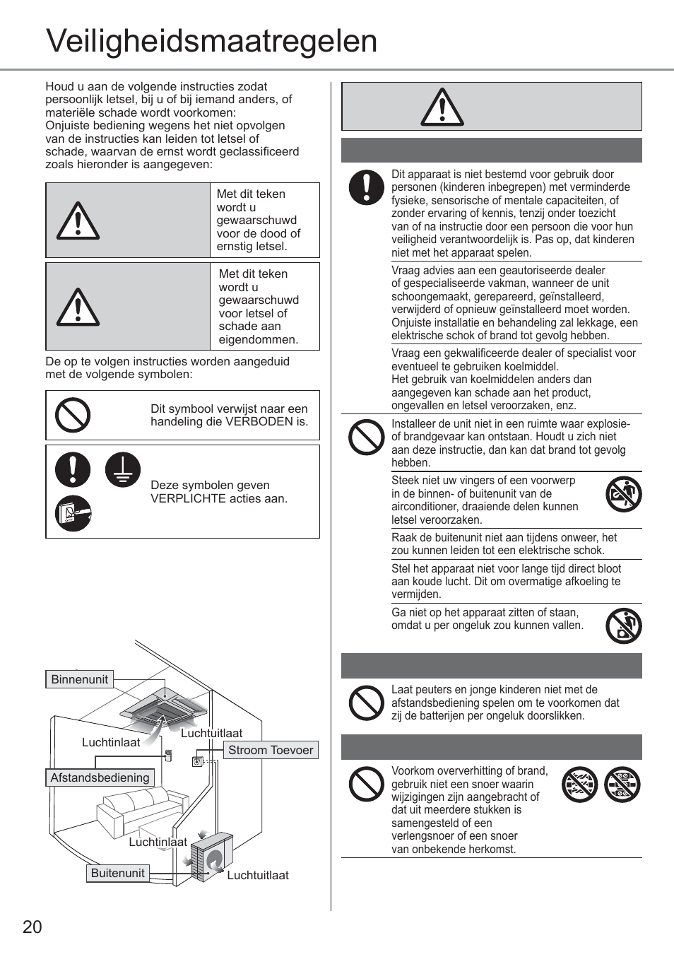 Veiligheidsmaatregelen | Panasonic CU2E15PBE User Manual | Page 20 / 80