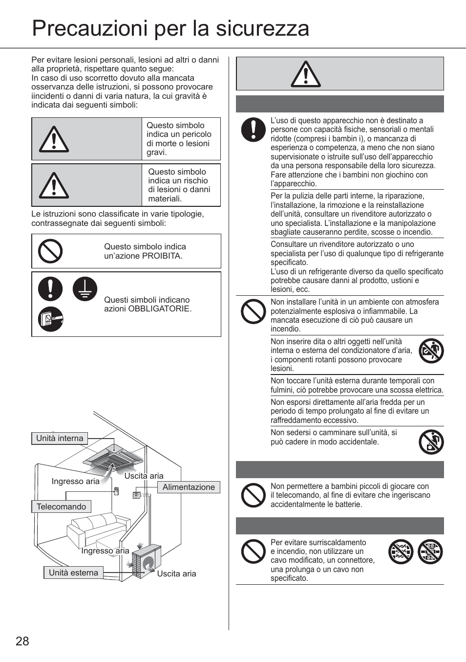 Precauzioni per la sicurezza | Panasonic CU2E15PBE User Manual | Page 28 / 80