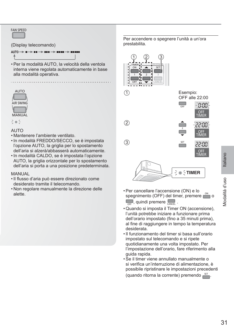 Impostazione timer, Selezione della velocità ventola | Panasonic CU2E15PBE User Manual | Page 31 / 80