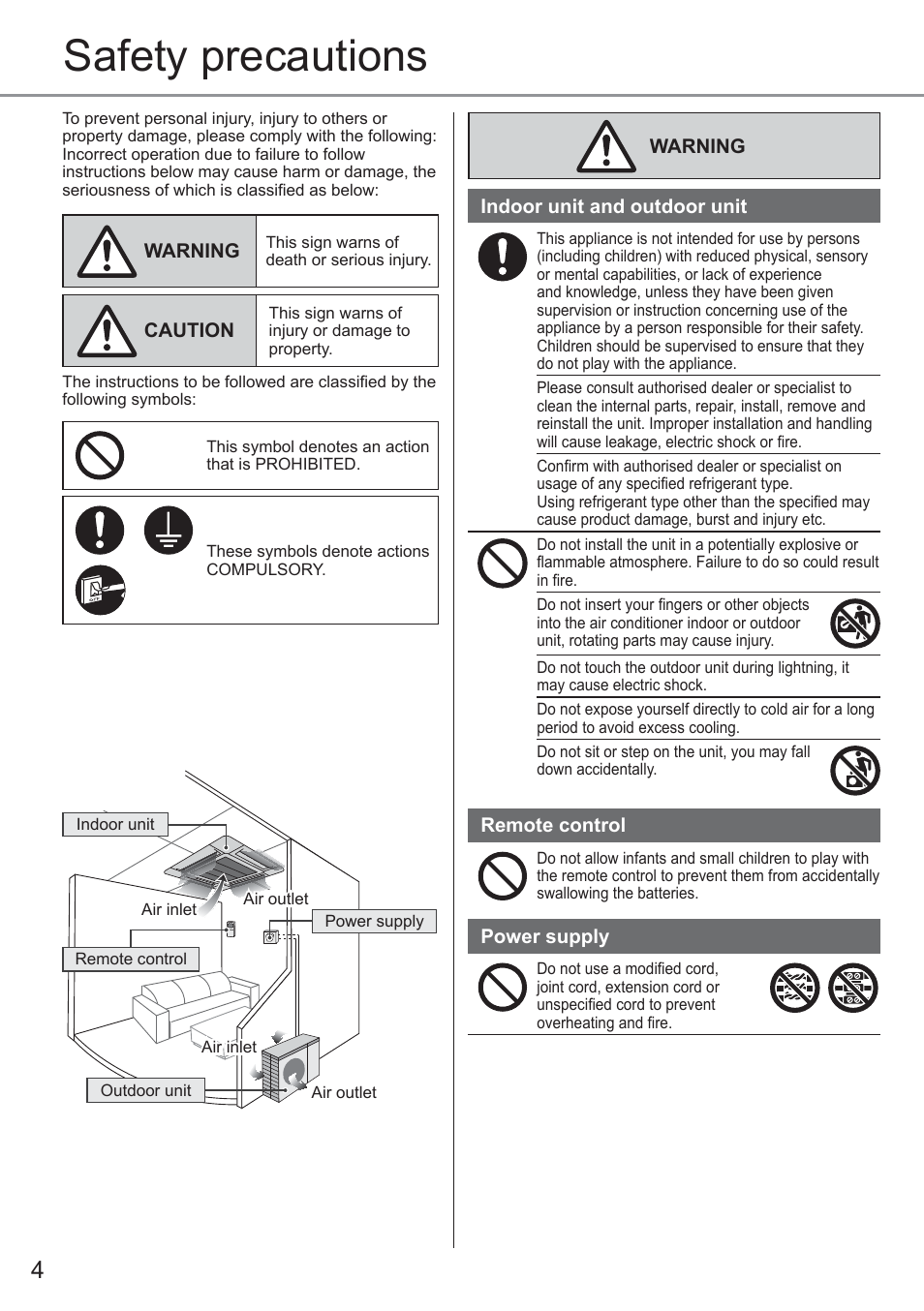 Safety precautions | Panasonic CU2E15PBE User Manual | Page 4 / 80