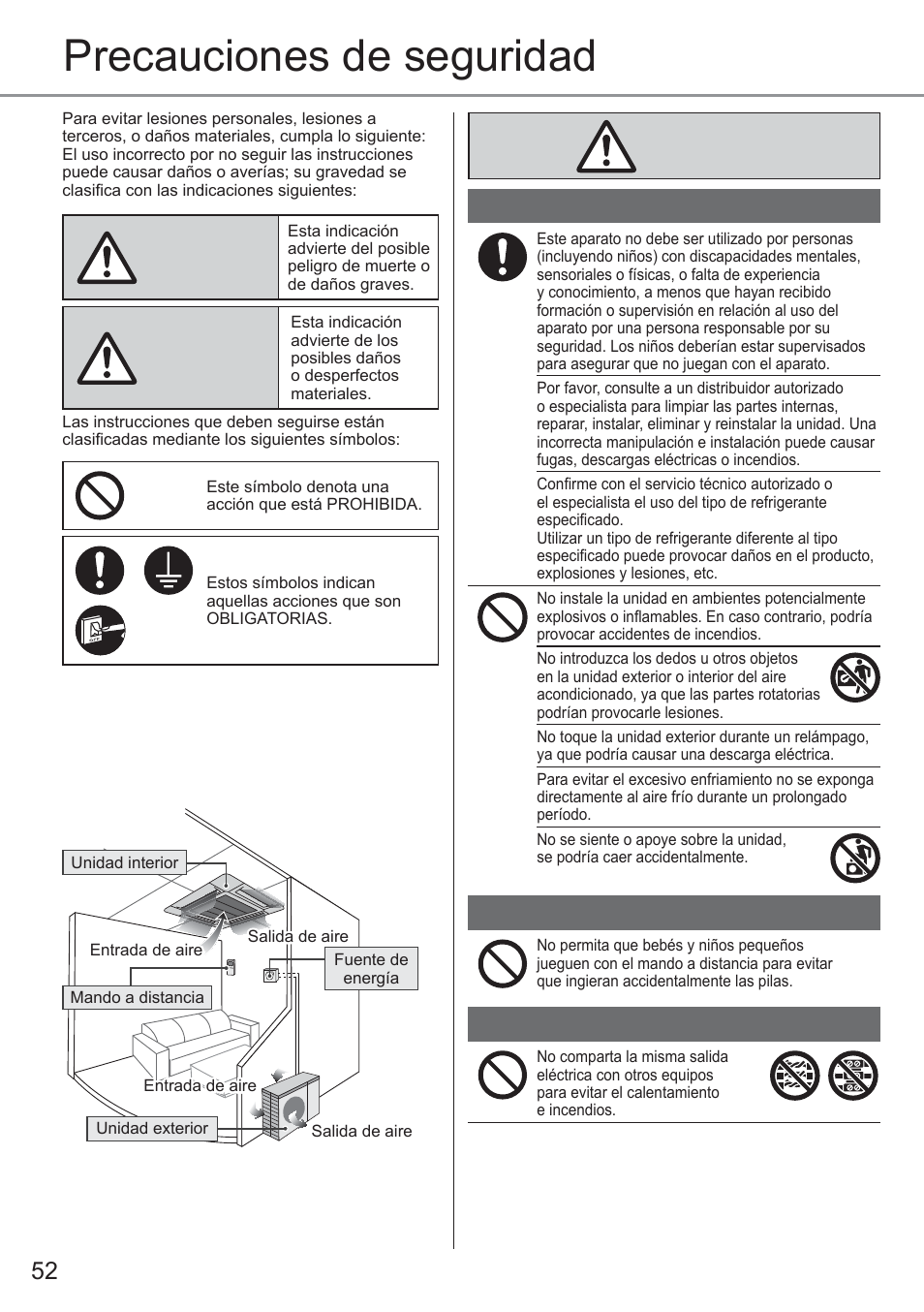 Precauciones de seguridad | Panasonic CU2E15PBE User Manual | Page 52 / 80