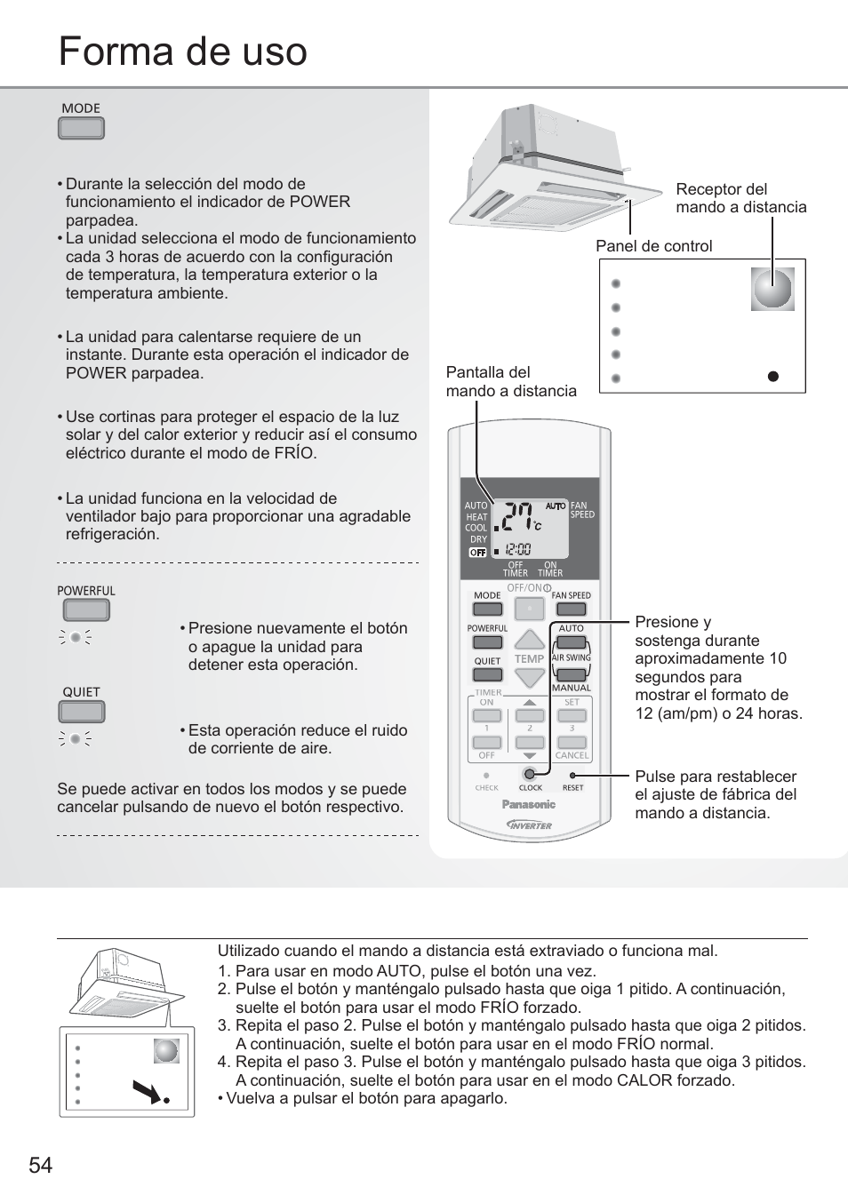 Forma de uso, Seleccionar modo de operación | Panasonic CU2E15PBE User Manual | Page 54 / 80